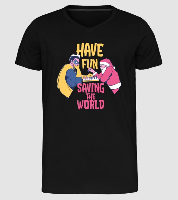 Moș Crăciun și șah super-erou - tricou de Crăciun amuzant model negru pe tricou