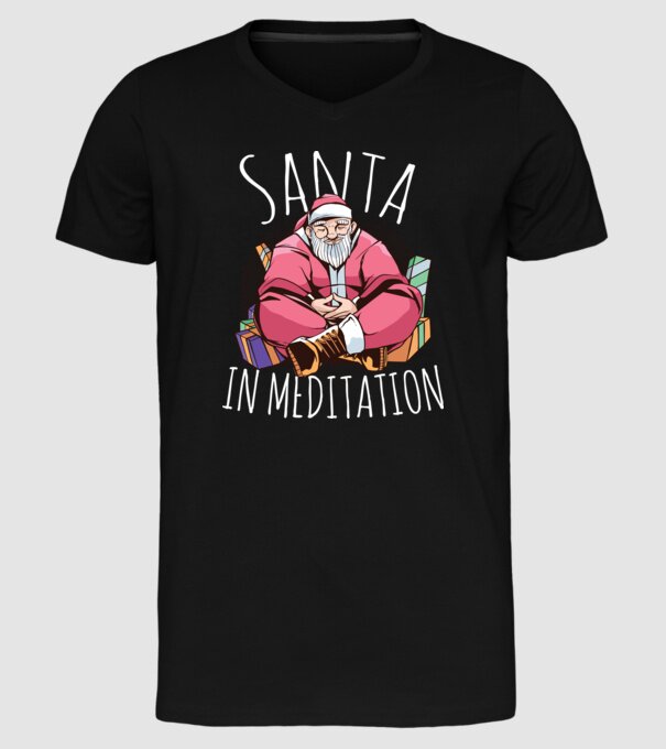 Tricou de Crăciun Moș Crăciun meditație model negru pe tricou