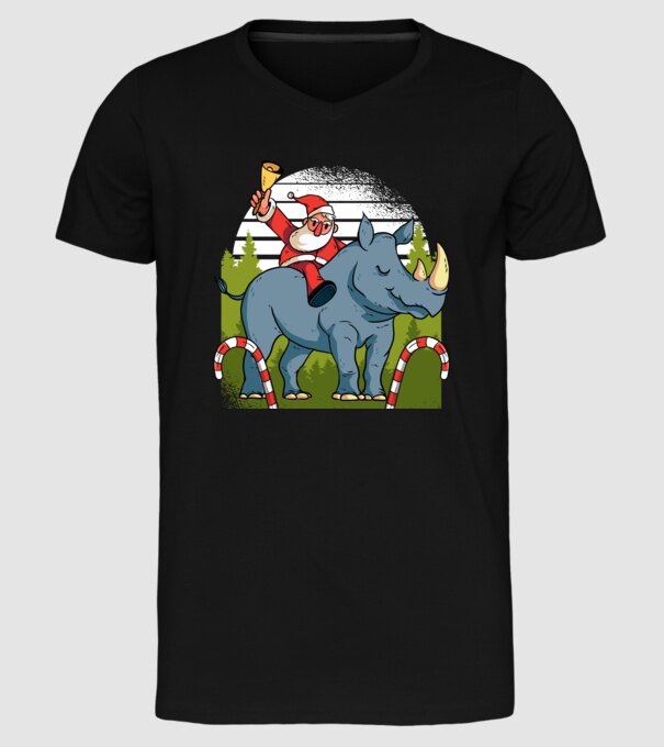 Moș Crăciun pe Rinocer model negru pe tricou