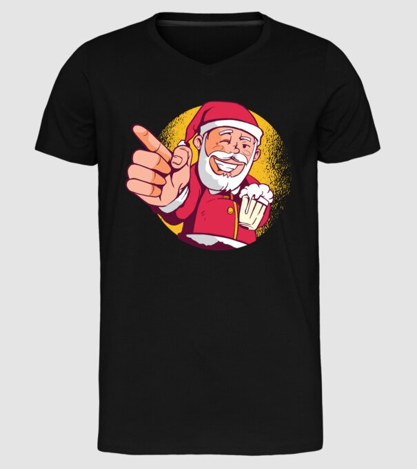 Moș Crăciun cu bere tricou model negru pe tricou