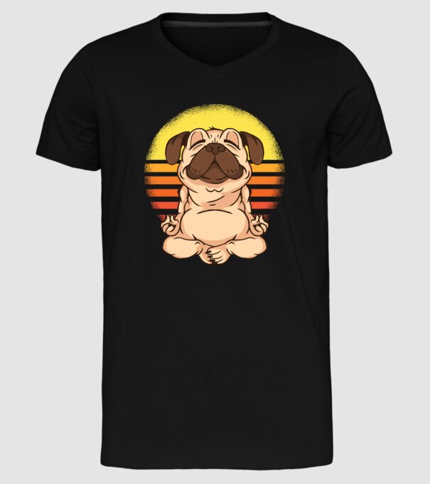 Mops Yoga tricou model negru pe tricou
