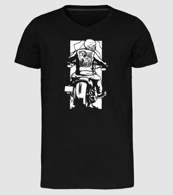 Craniu Motociclist model negru pe tricou