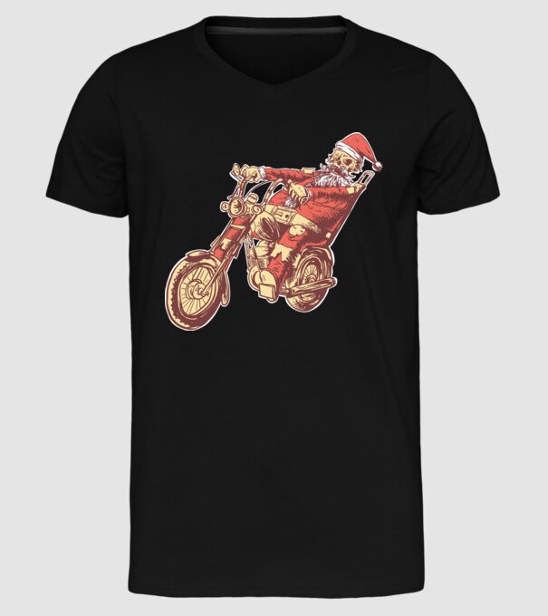 Moș Crăciun Motociclist model negru pe tricou