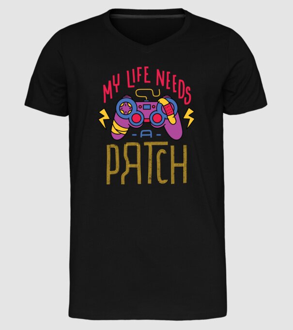 My life needs a patch Gamer model negru pe tricou