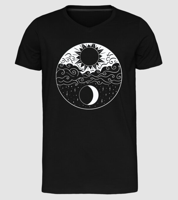 Soare și Lună Jin Jang model negru pe tricou