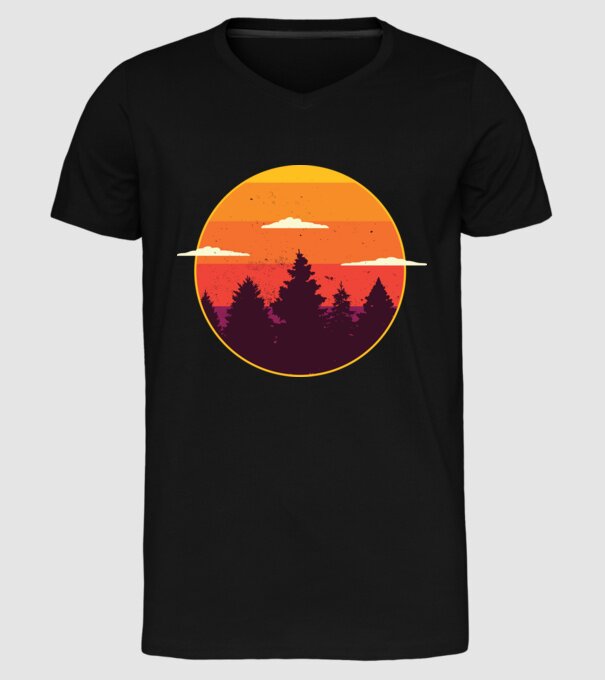 Apus de soare în pădure model negru pe tricou