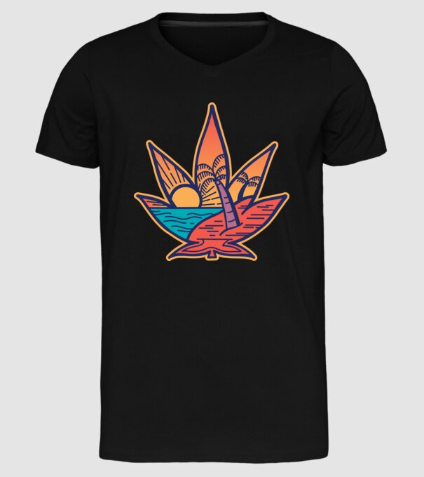 Apus de soare Frunză de marijuana model negru pe tricou
