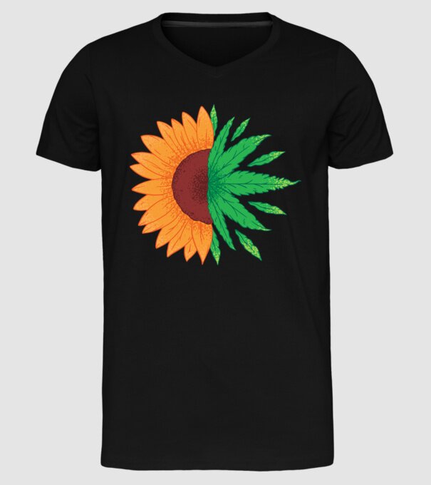 Floarea-soarelui Cannabis model negru pe tricou