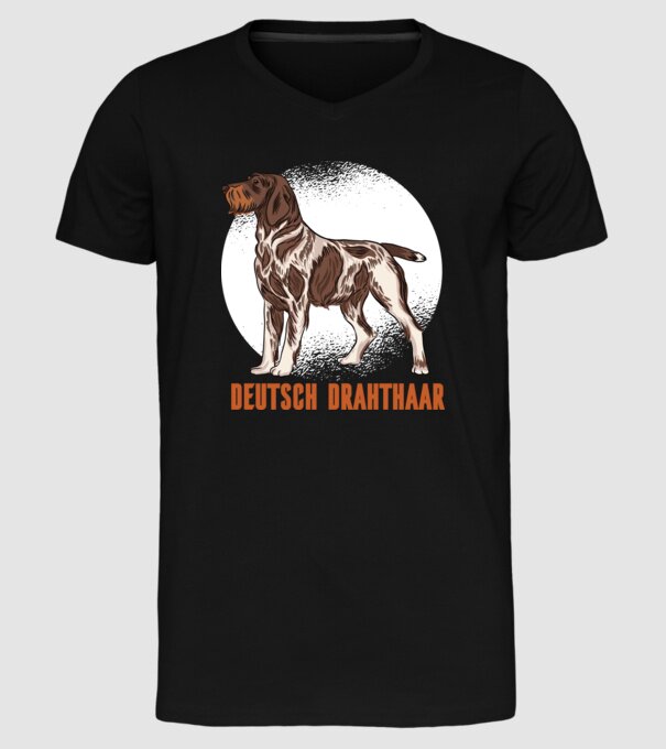 Brac german cu păr sârmos model negru pe tricou