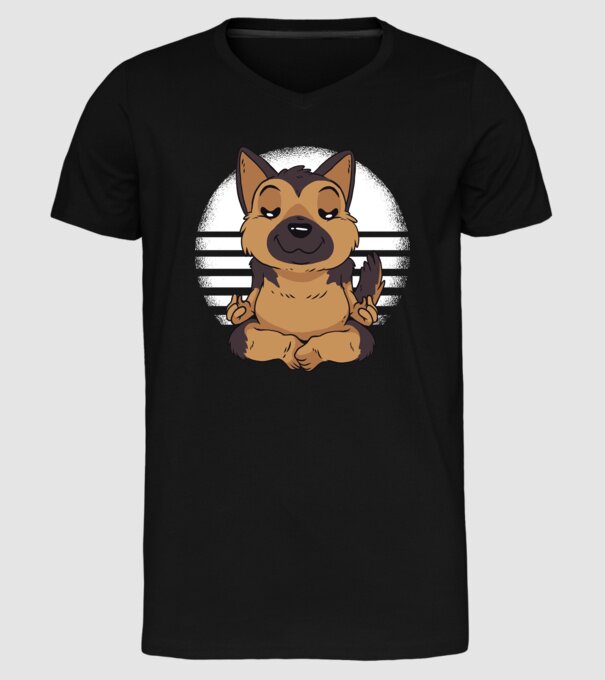 Tricou drăguț ciobănesc german yoga model negru pe tricou