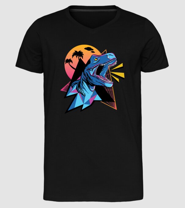 Tricou Neon dinozaur retro model negru pe tricou