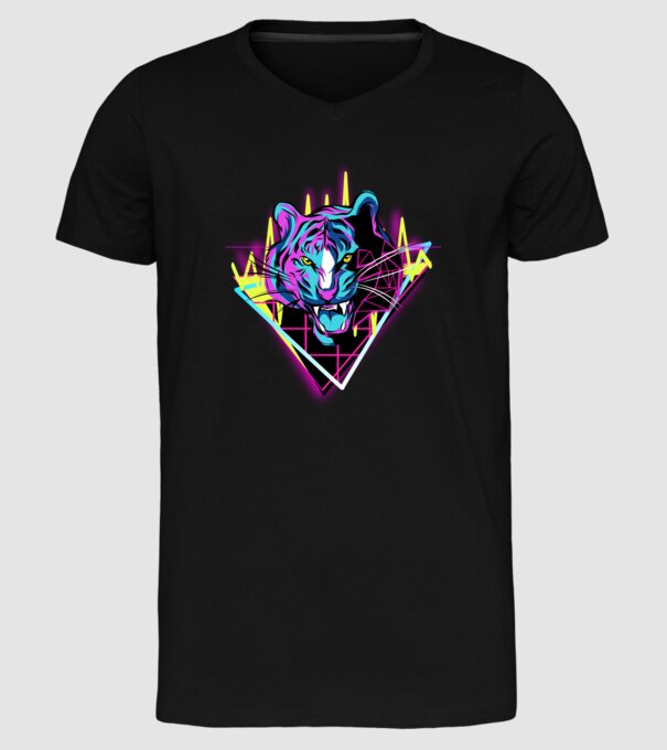 Tigru Neon anii 80 retro model negru pe tricou