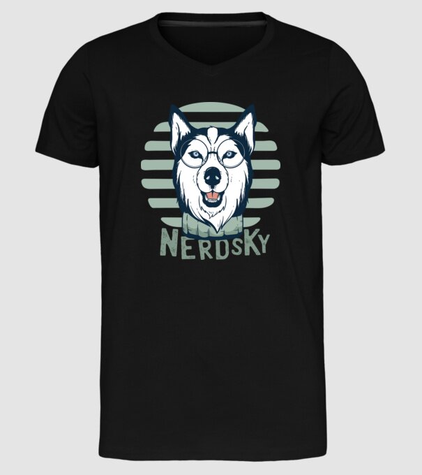 Nerdsky Husky model negru pe tricou