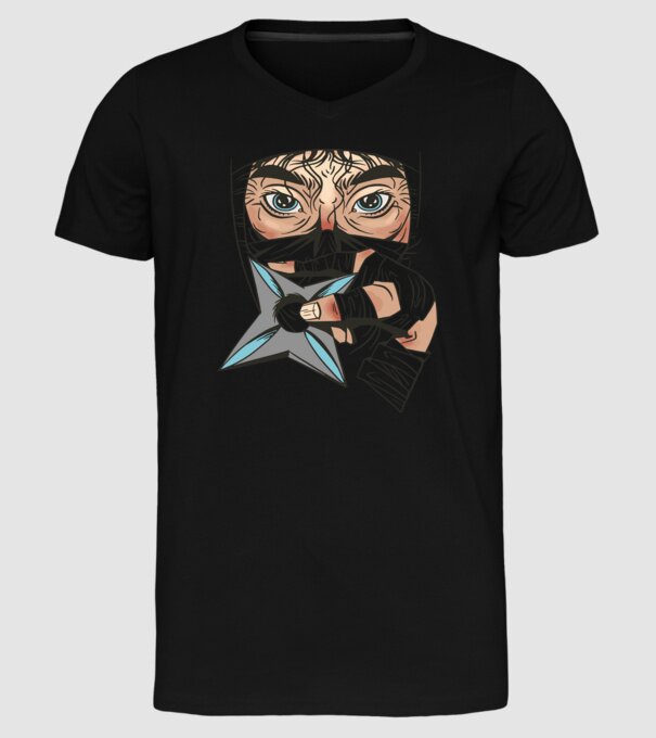 Cap de ninja model negru pe tricou