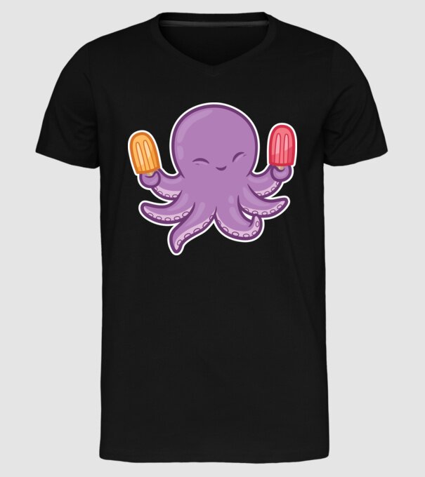 Înghețată Caracatiță Octopus model negru pe tricou