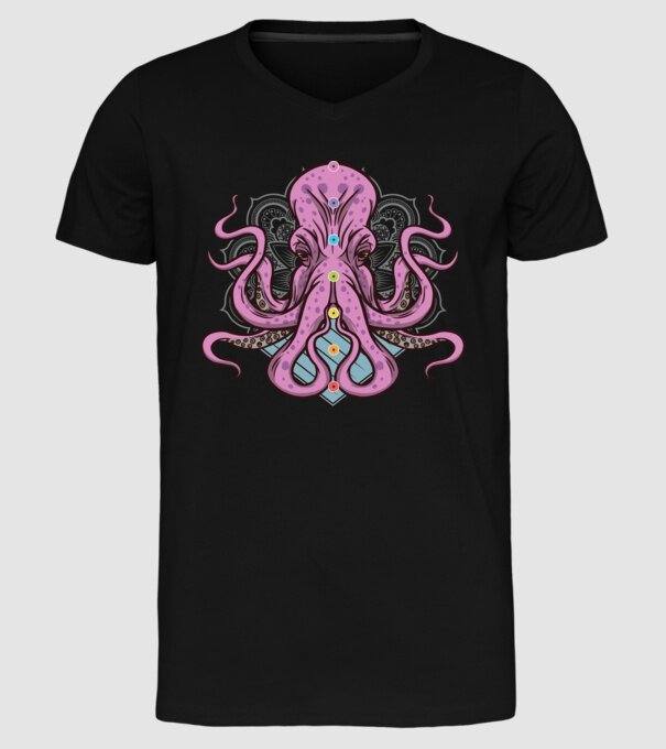 Yoga Octopus model negru pe tricou