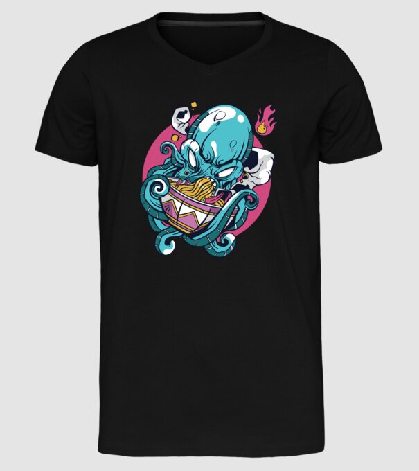 Octopus Ramen model negru pe tricou