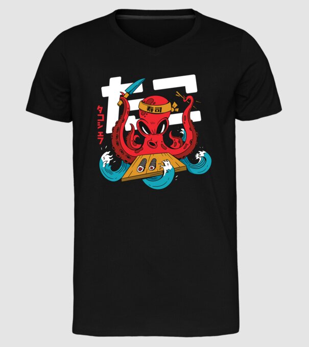 Octopus Sushi model negru pe tricou