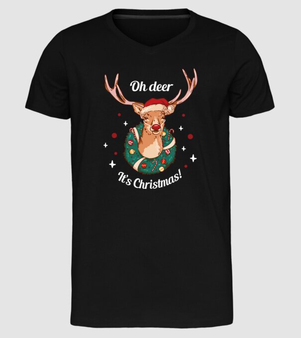 Oh deer, Christmas is here model negru pe tricou
