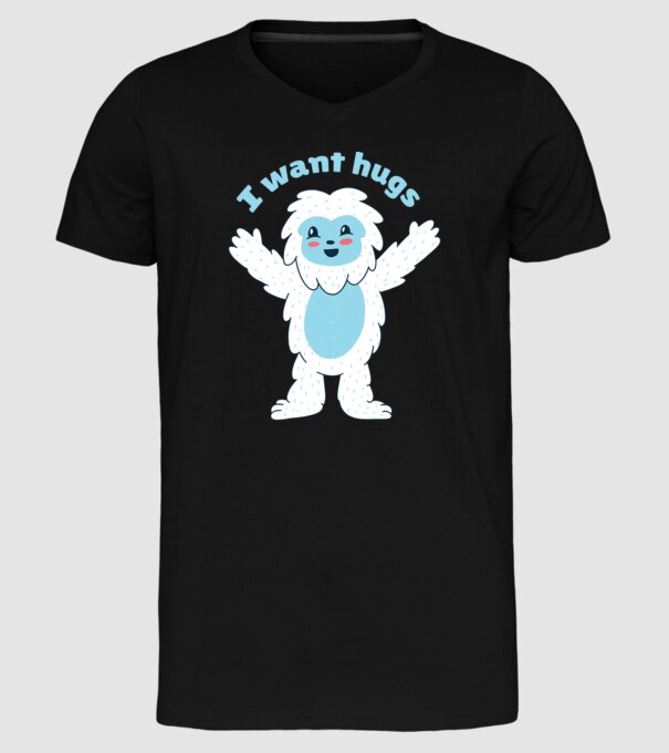 Vreau o îmbrățișare Yeti drăguț model negru pe tricou
