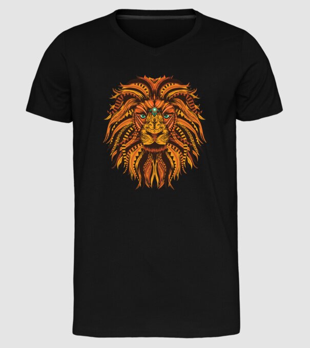 Mandala cap de leu model negru pe tricou