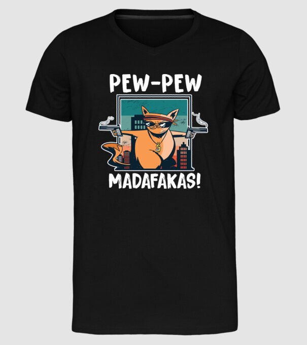 Pew Pew Pew Madafakas Pisică model negru pe tricou