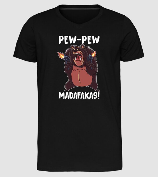 Pew Pew Pew Madafakas Urs model negru pe tricou