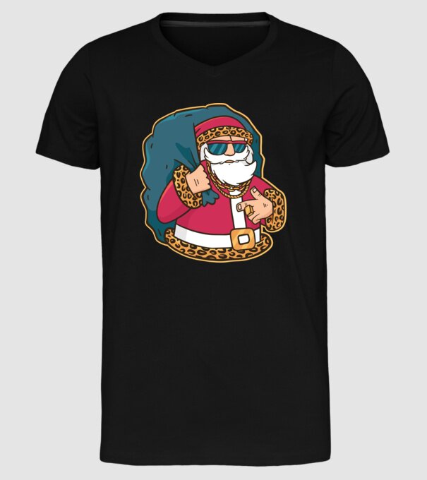 Moș Crăciun Pimp model negru pe tricou