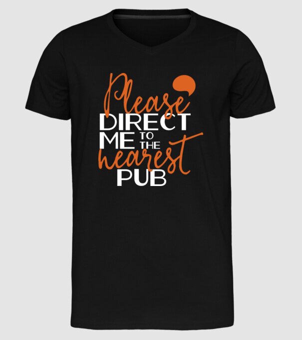 Please direct me to the nearest pub model negru pe tricou