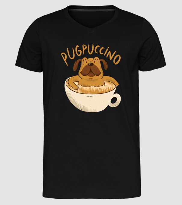 Pugpuccino Capuccino cu Mops model negru pe tricou