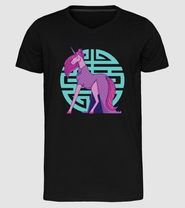 Qipao unicorn model negru pe tricou