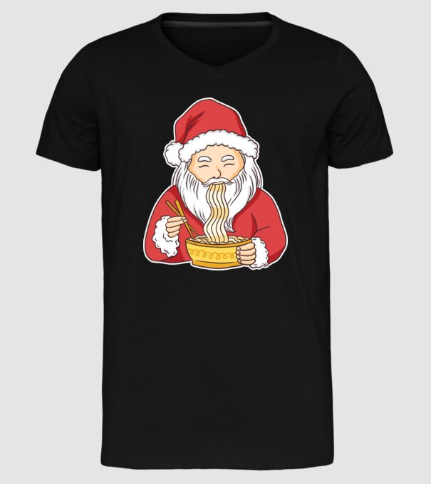 Moș Crăciun Ramen model negru pe tricou