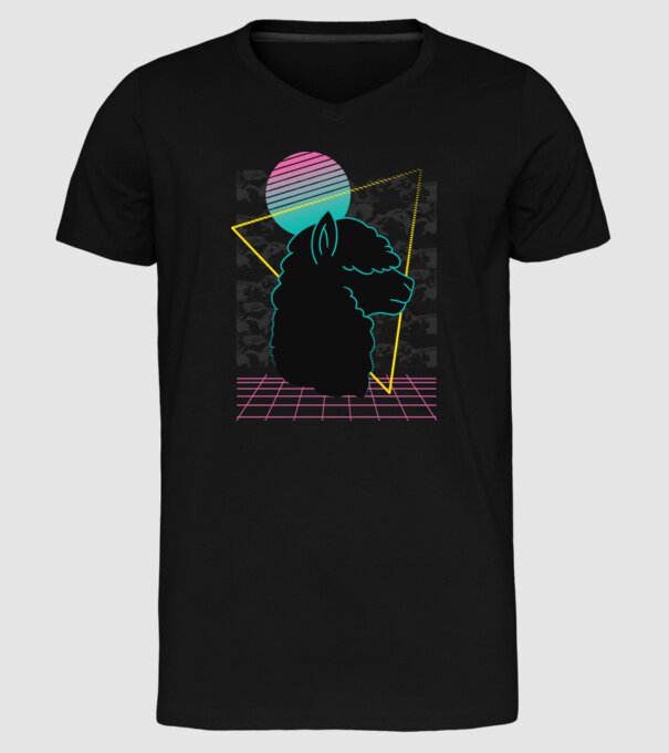 Retro Alpaka model negru pe tricou