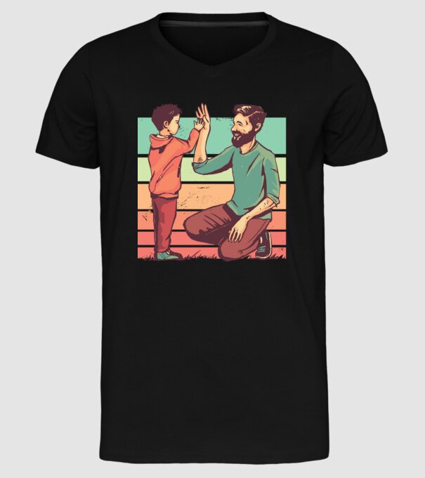 Tată și fiu retro model negru pe tricou