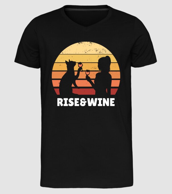 Fată Retro cu pisică și vin model negru pe tricou
