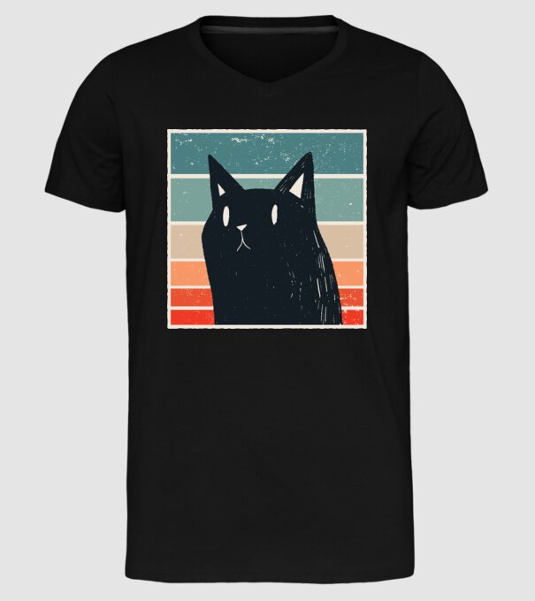 Pisică retro model negru pe tricou