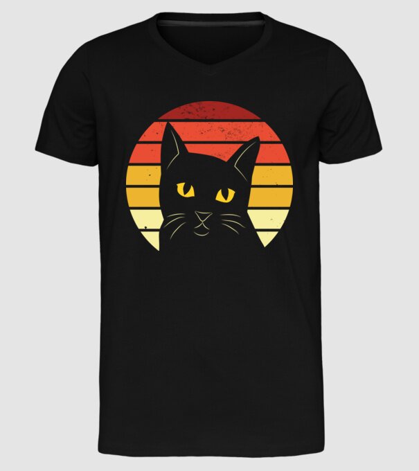 Cap pisică retro model negru pe tricou