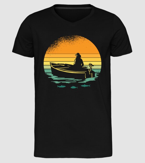 Retro cu Barcă model negru pe tricou