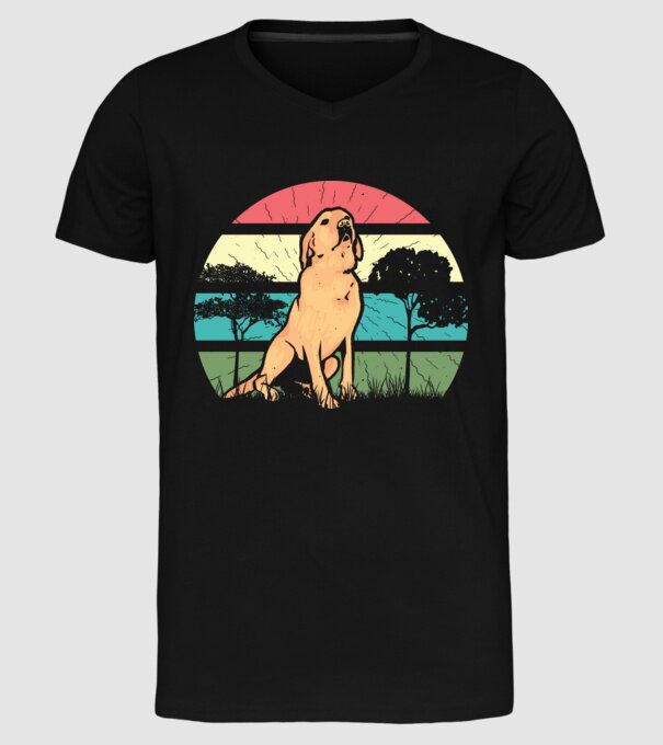 Golden Retriever retro model negru pe tricou