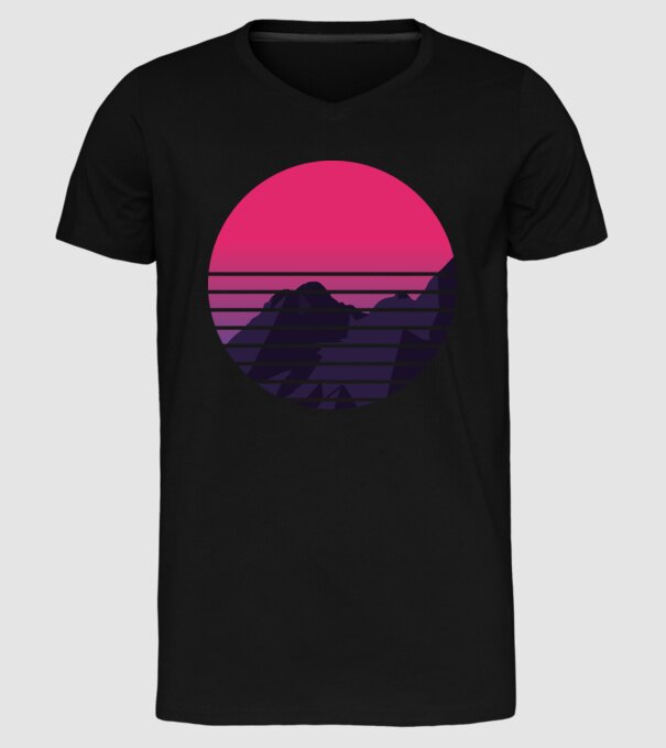 Retro Munte model negru pe tricou