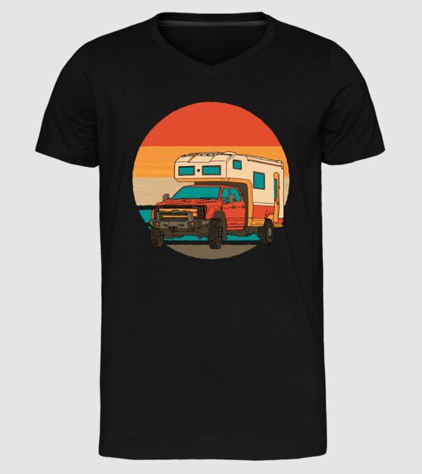 Campervan Retro model negru pe tricou