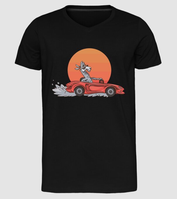 Mașină Retro Llama model negru pe tricou