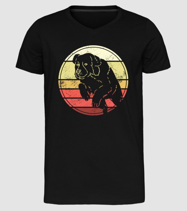 Câine Retro Landseer model negru pe tricou