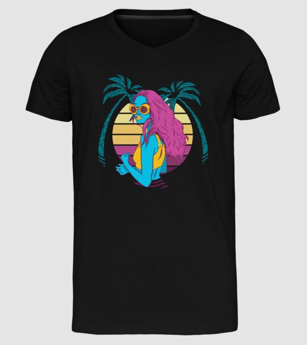 Fată Retro model negru pe tricou