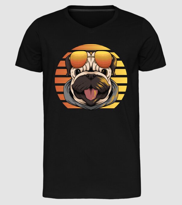 Retro mops model negru pe tricou