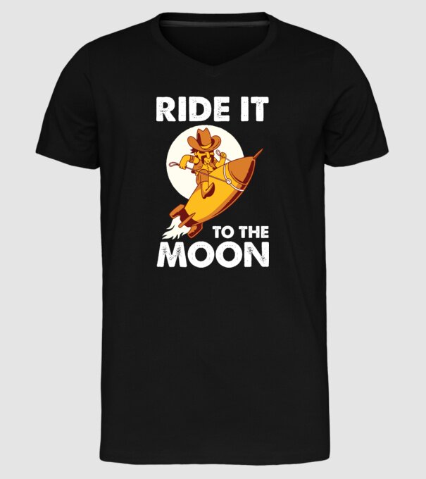 Ride it to the moon Bitcoin model negru pe tricou