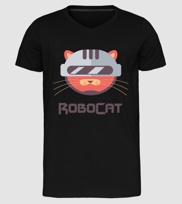 Robocat model negru pe tricou