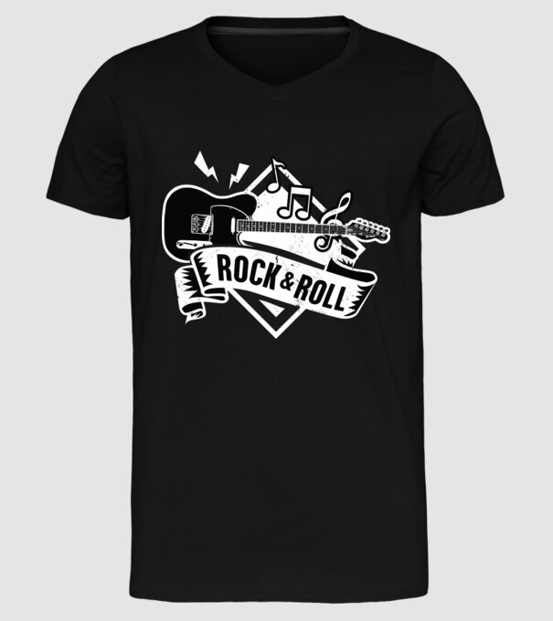 Rock & Roll chitară model negru pe tricou