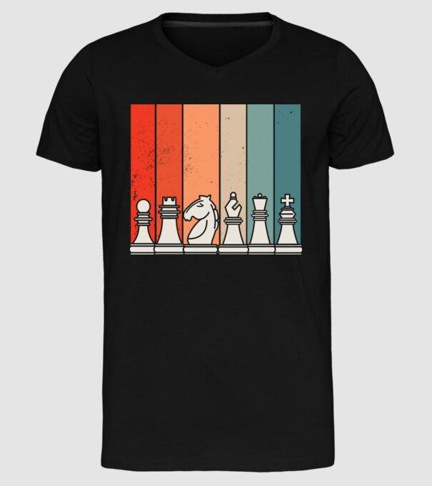 Șah Retro model negru pe tricou