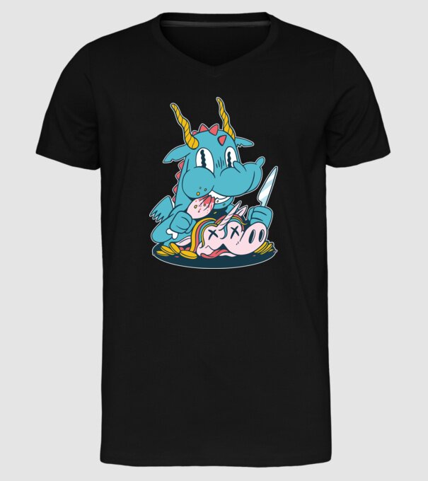 Dragonul a mâncat unicornul model negru pe tricou
